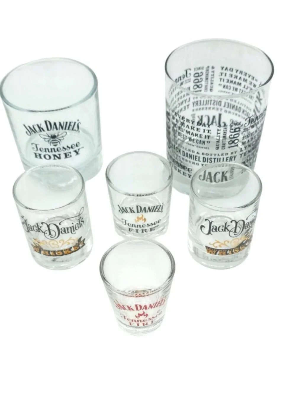 Jack Daniels Glass Set Of 6 With 4 Shot Glasses & 2 Whiskey Glasses